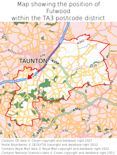 Map showing location of Fulwood within TA3