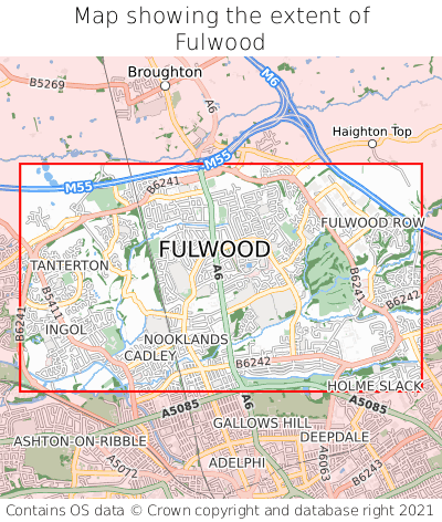 Map showing extent of Fulwood as bounding box