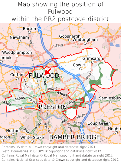 Map showing location of Fulwood within PR2