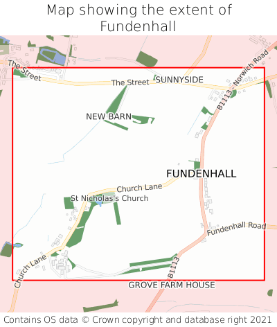 Map showing extent of Fundenhall as bounding box
