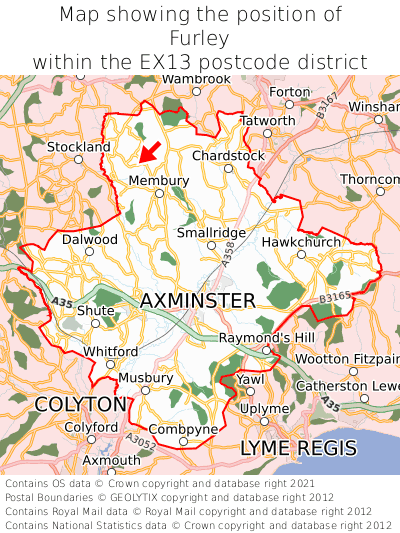 Map showing location of Furley within EX13