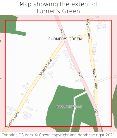 Map showing extent of Furner's Green as bounding box