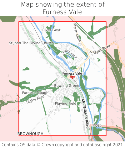Map showing extent of Furness Vale as bounding box