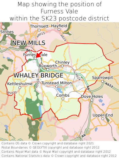 Map showing location of Furness Vale within SK23