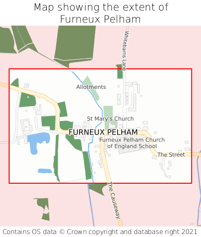 Map showing extent of Furneux Pelham as bounding box