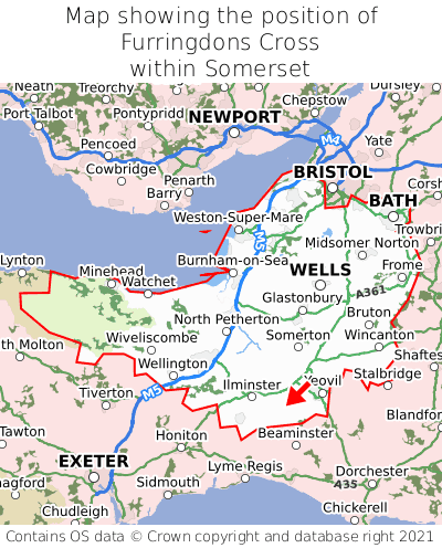 Map showing location of Furringdons Cross within Somerset