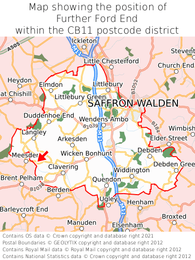 Map showing location of Further Ford End within CB11