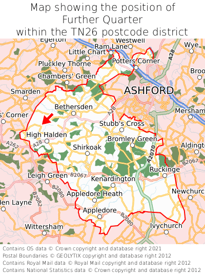 Map showing location of Further Quarter within TN26