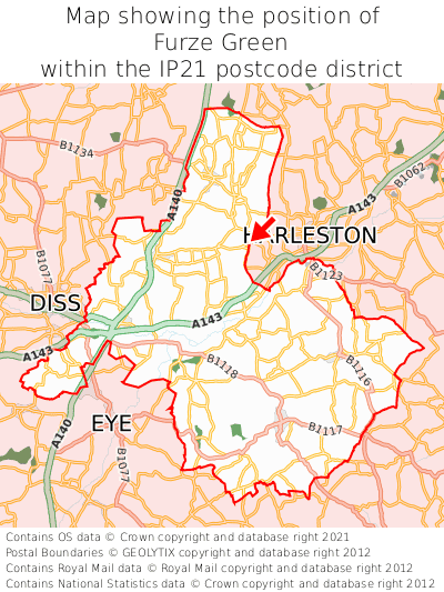 Map showing location of Furze Green within IP21