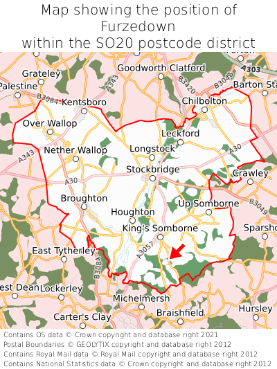 Map showing location of Furzedown within SO20