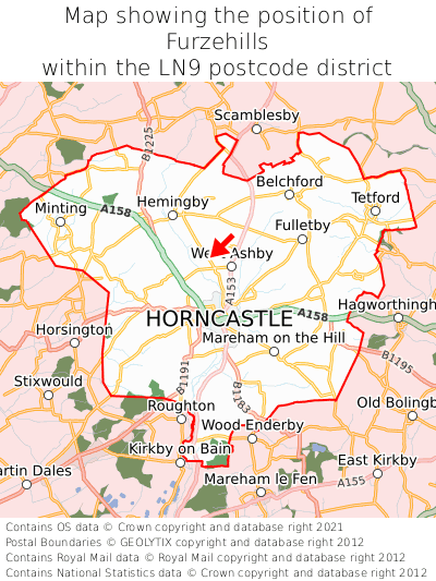 Map showing location of Furzehills within LN9