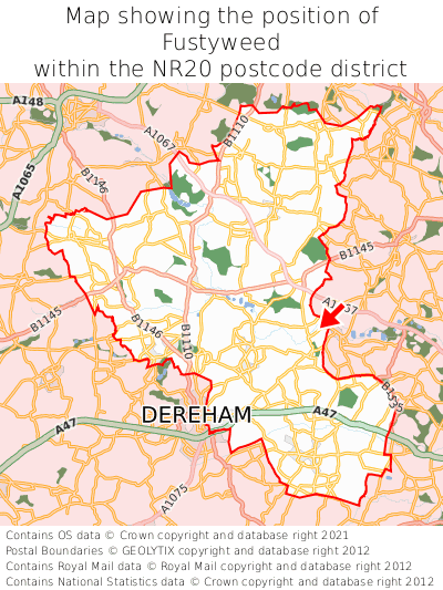 Map showing location of Fustyweed within NR20