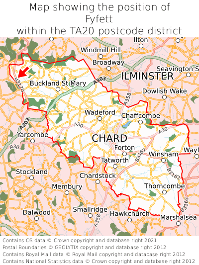 Map showing location of Fyfett within TA20