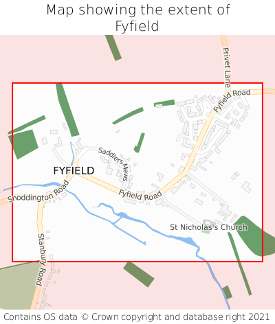 Map showing extent of Fyfield as bounding box