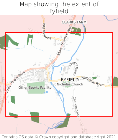 Map showing extent of Fyfield as bounding box