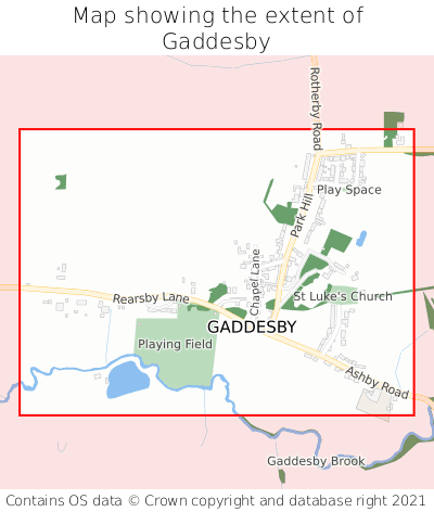 Map showing extent of Gaddesby as bounding box