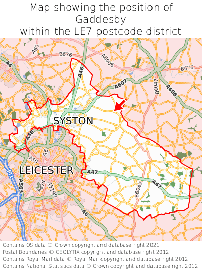 Map showing location of Gaddesby within LE7