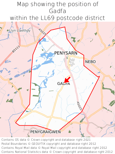 Map showing location of Gadfa within LL69