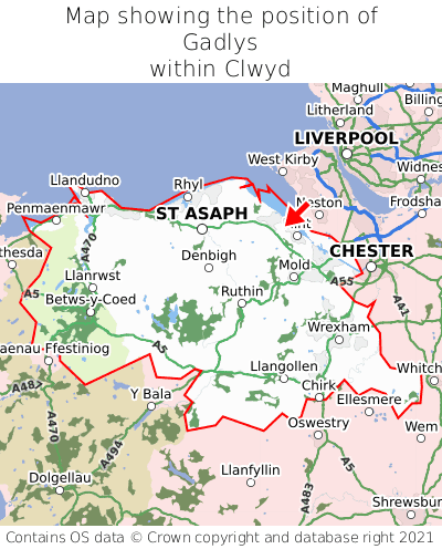 Map showing location of Gadlys within Clwyd