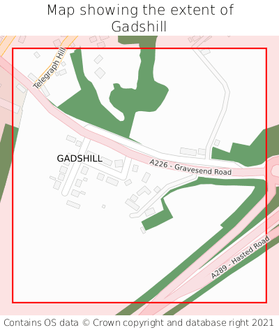 Map showing extent of Gadshill as bounding box