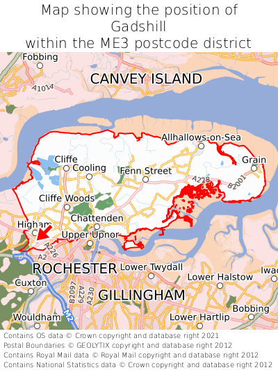 Map showing location of Gadshill within ME3