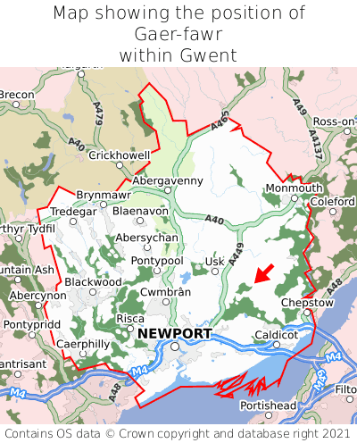 Map showing location of Gaer-fawr within Gwent