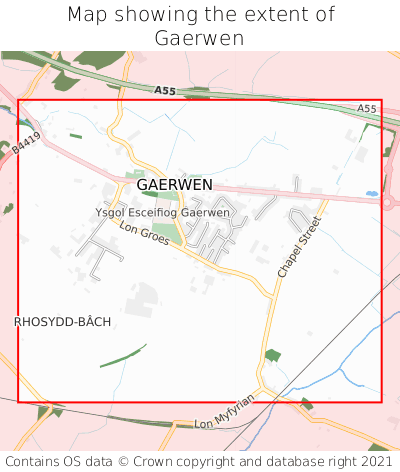 Map showing extent of Gaerwen as bounding box