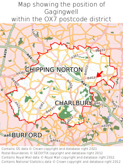 Map showing location of Gagingwell within OX7
