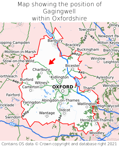 Map showing location of Gagingwell within Oxfordshire