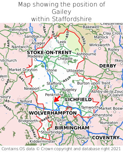 Map showing location of Gailey within Staffordshire