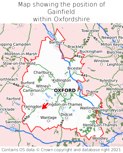 Map showing location of Gainfield within Oxfordshire