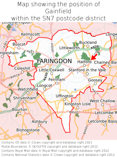 Map showing location of Gainfield within SN7