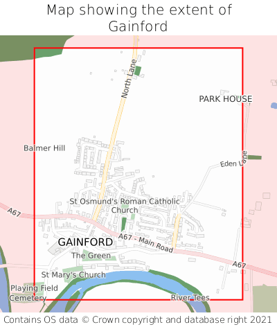 Map showing extent of Gainford as bounding box