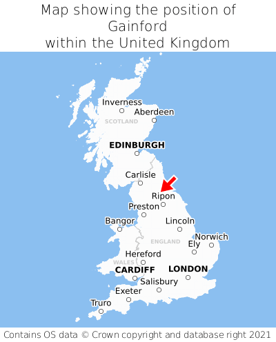 Map showing location of Gainford within the UK