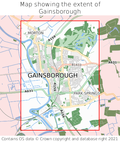 Map showing extent of Gainsborough as bounding box