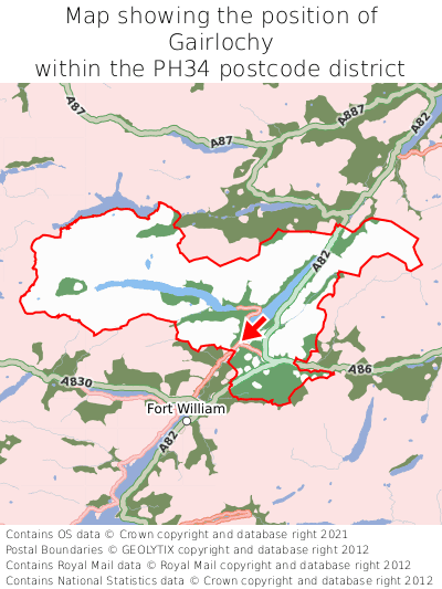 Map showing location of Gairlochy within PH34