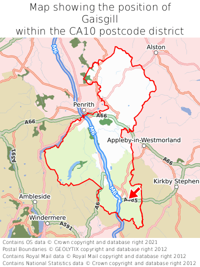 Map showing location of Gaisgill within CA10