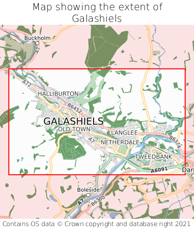 Map showing extent of Galashiels as bounding box