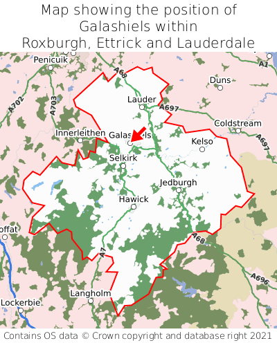 Map showing location of Galashiels within Roxburgh, Ettrick and Lauderdale