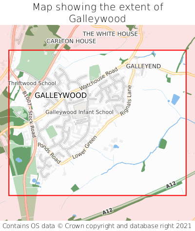 Map showing extent of Galleywood as bounding box