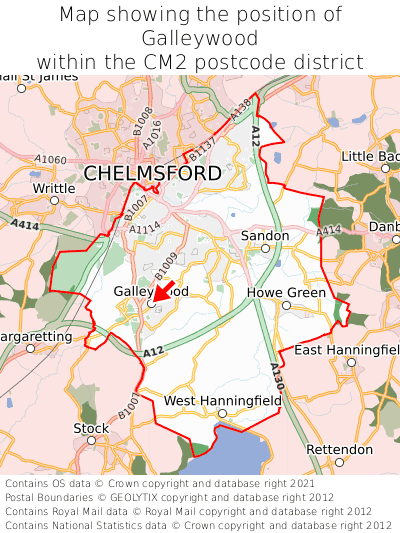 Map showing location of Galleywood within CM2
