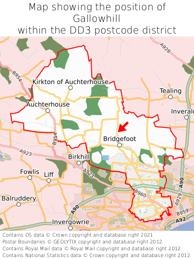 Map showing location of Gallowhill within DD3