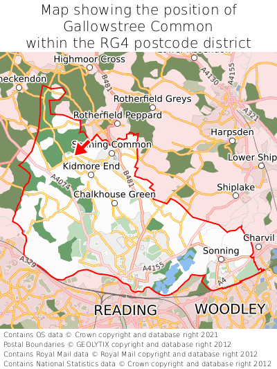 Map showing location of Gallowstree Common within RG4