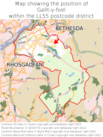 Map showing location of Gallt-y-foel within LL55