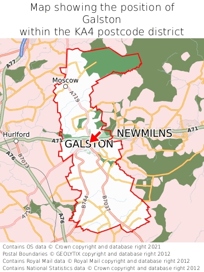 Map showing location of Galston within KA4
