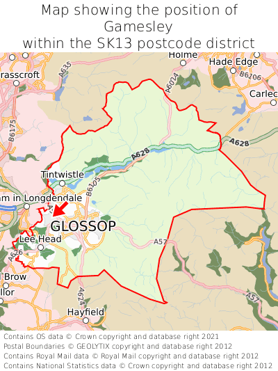 Map showing location of Gamesley within SK13