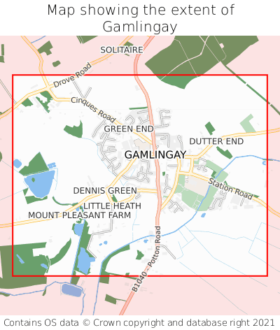 Map showing extent of Gamlingay as bounding box