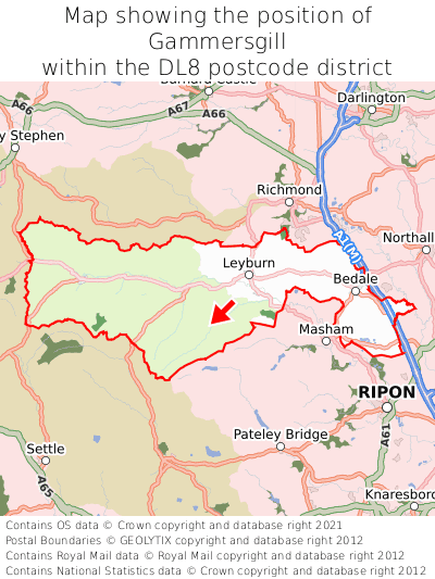 Map showing location of Gammersgill within DL8