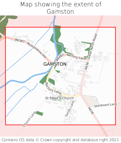 Map showing extent of Gamston as bounding box