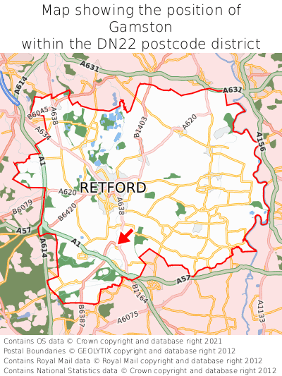 Map showing location of Gamston within DN22